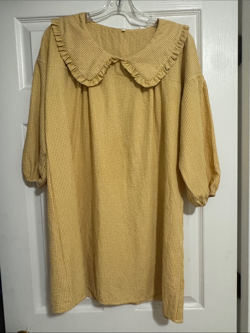 Womans Yellow Gingham Ruffle Collar Dress